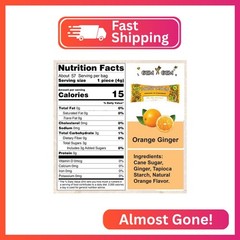 Gem Gem Ginger Candy Chewy Ginger Chews (Orange, 6.5 oz, 1 Pack)