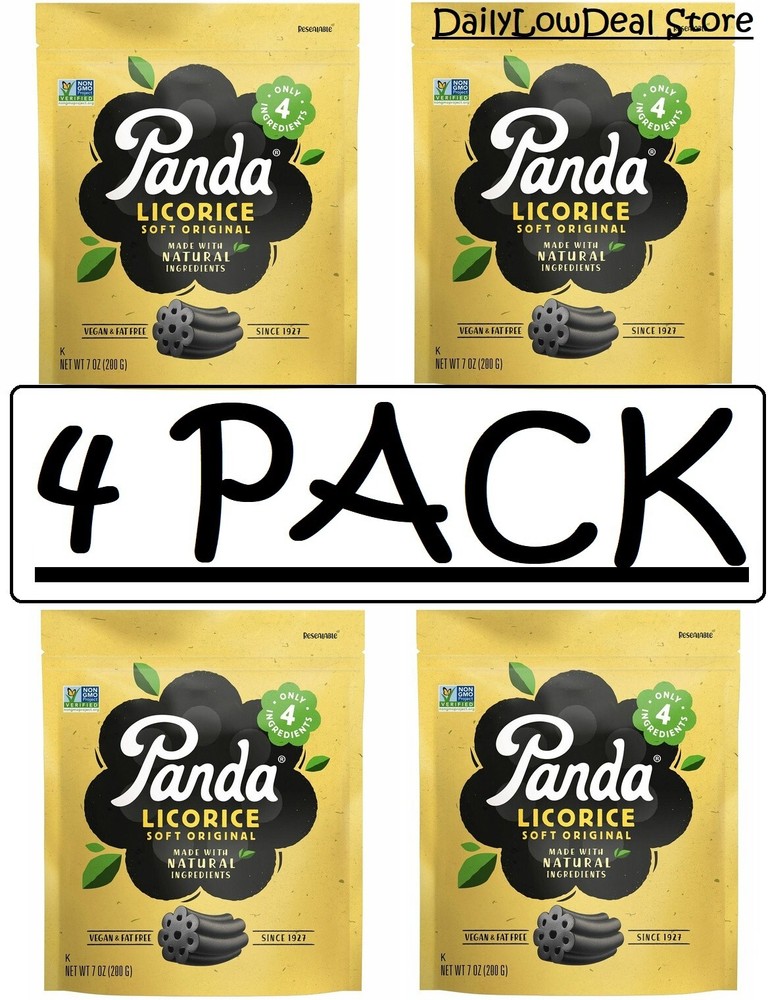 4 PACK – Panda Licorice Soft Black Licorice 7 oz (Total 28 oz) FRESH!!