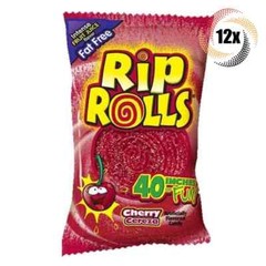 Rip Rolls Cherry Flavored Fat Free Candy, 40 Inches of Fun – 1.4oz (Pack of 12)