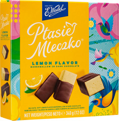 Ptasie Mleczko Candy Box, Lemon Flavor Marshmallow in Dark Chocolate, 340g/12oz