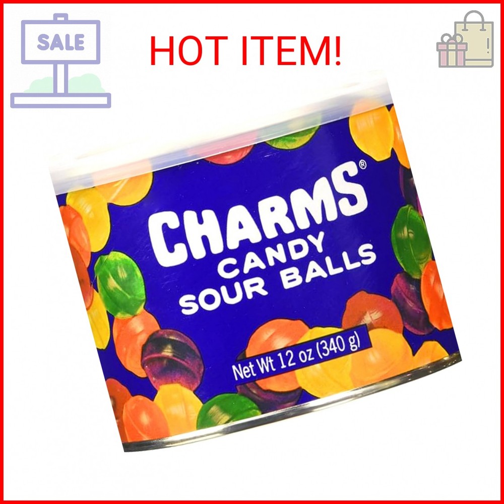Charms Sour Balls, 12oz Resealable Can (Pack of 1), The Hampton Candy Company