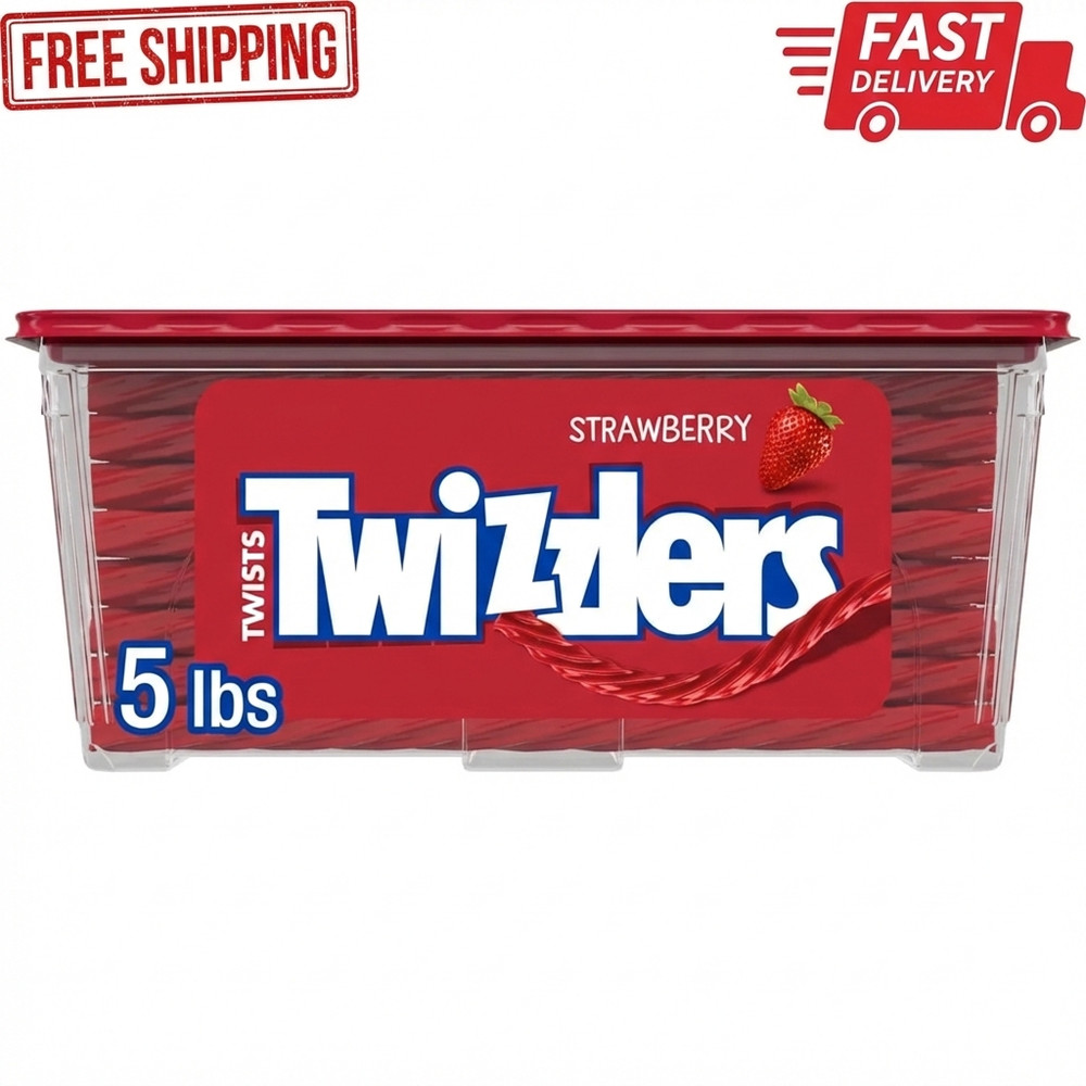 TWIZZLERS Twists Strawberry Flavored Chewy Candy, Low Fat, 5 lb Bulk Container