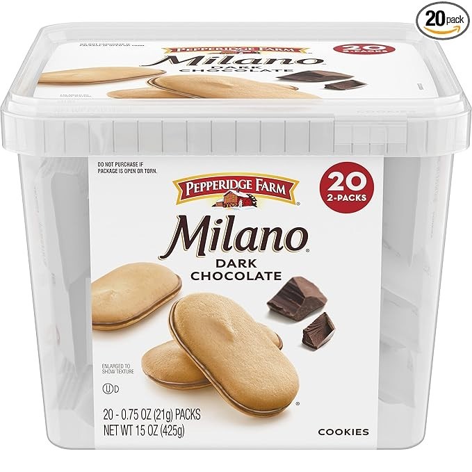 Pepperidge Farm Milano Dark Chocolate Cookies, 20 Packs (2 Cookies per Pack)