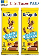 2 Packs Nestle Nesquik Milk Chocolate Bars 100 g Milk Filling Made in Ukraine