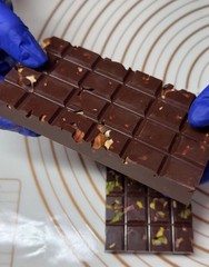 Big Dark artisan chocolate Bar 250g filled with roasted crunchy Hazelnut.