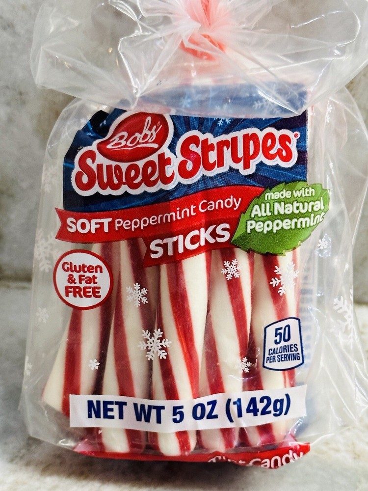 Bobs Sweet Stripes Soft Mint Candy Peppermint Stir Sticks. 5oz/142gm. See Below