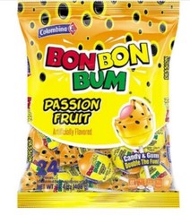 Colombina Bon Bon Bum Passion Fruit Maracuya Bubble Gum Pops Lollipops, 2 Packs