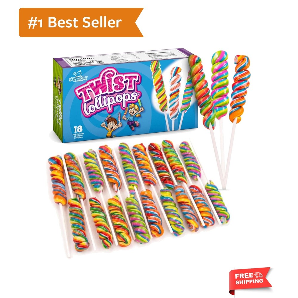 Rainbow Twist Lollipops Swirl 18 PCS- Individually Wrapped Bulk Lolipop Candy…