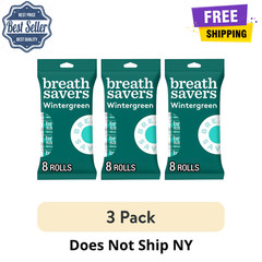 (3 Pack) Breath Savers Wintergreen Sugar-Free Mints Rolls, 8 Ct, 24 Total Rolls