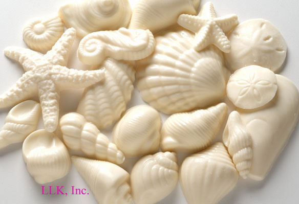 Chocolate Seashells 1 lb Bulk boxed, Approx. 43 pcs, Wedding Cake, Asst. Colors*