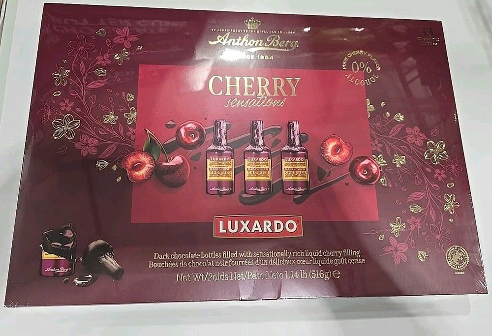 ANTHON BERG CHERRY SENSATIONS LUXARDO – 33 DARK CHOCOLATE BOTTLES W/ CHERRY FILL