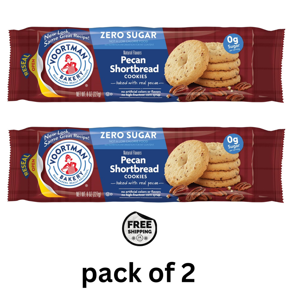 VOORTMAN Bakery Zero Sugar Pecan Shortbread Cookies 8 oz pack of 2