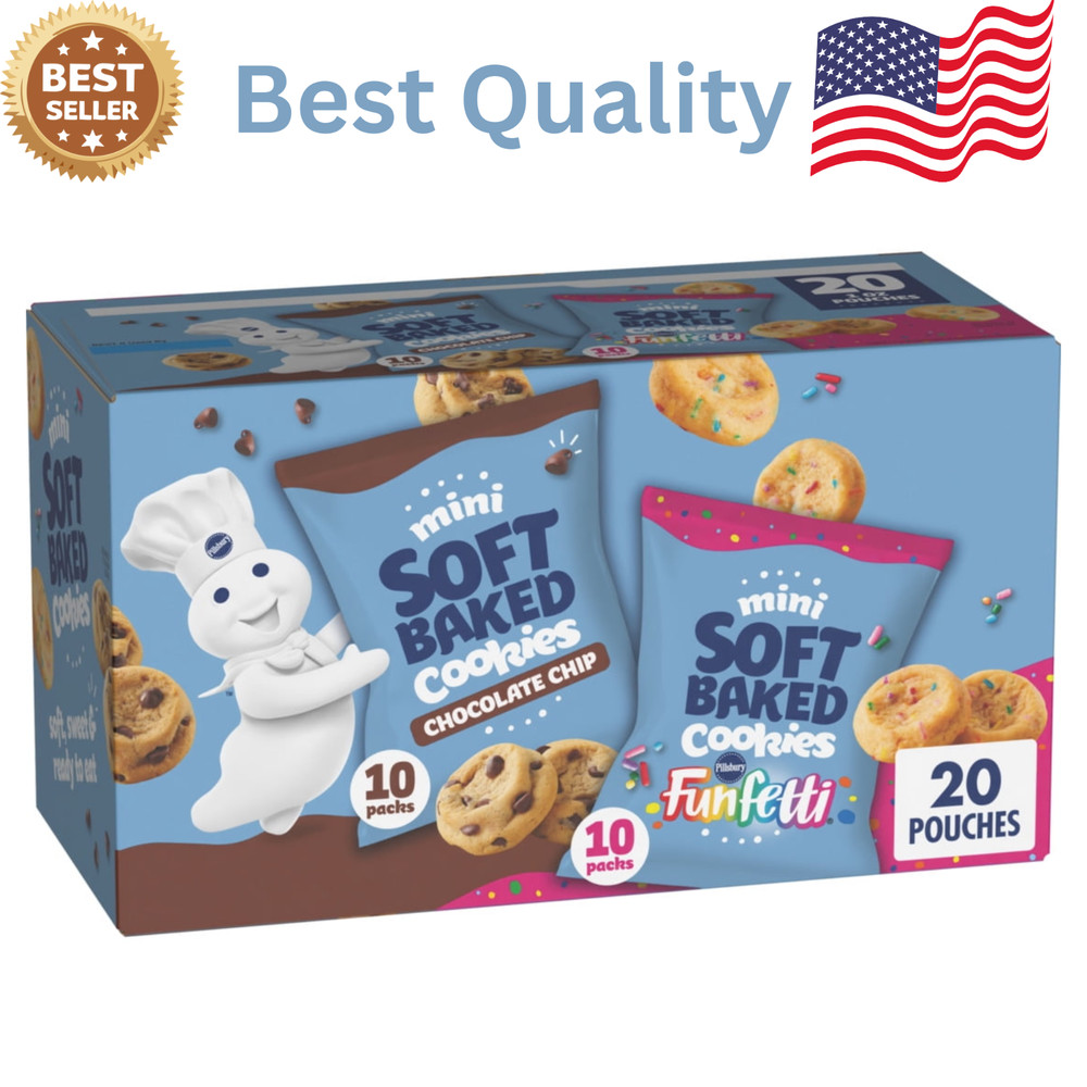 Pillsbury Mini Soft Baked Cookies Variety 20 Pouches Funfetti Chocolate Chip