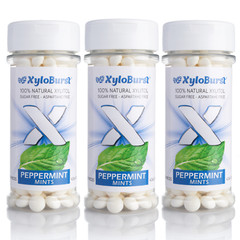 Xyloburst All Natural Sugar Free Xylitol Peppermint Mints 200 Count Jar 3 Pack