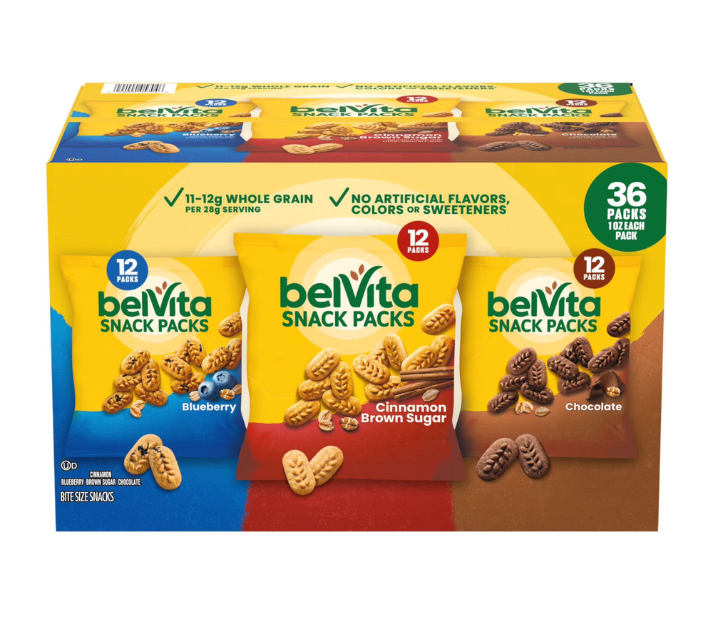 belVita Breakfast Biscuits Variety Pack 36 Pack 1oz Blueberry Chocolate Cinnamon