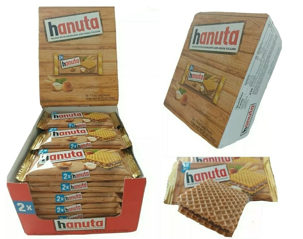 Ferrero HANUTA WAFER WITH HAZELNUT & COCOA (Box 18 packs-1.5oz) from USA Seller