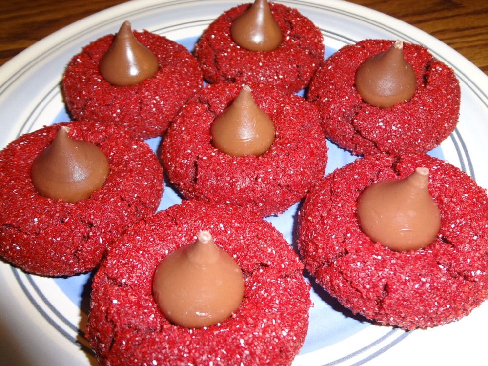 GLISTENING HOMEMADE RED VELVET PEANUT BUTTER KISS COOKIES (30 COOKIES)