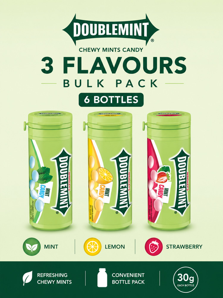 Doublemint Chewy Mints Candy Bottle 30g 3 Flavours Bulk Pack Multipack 6 Bottles