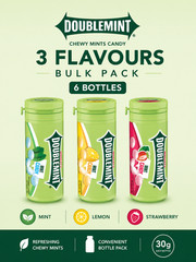Doublemint Chewy Mints Candy Bottle 30g 3 Flavours Bulk Pack Multipack 6 Bottles