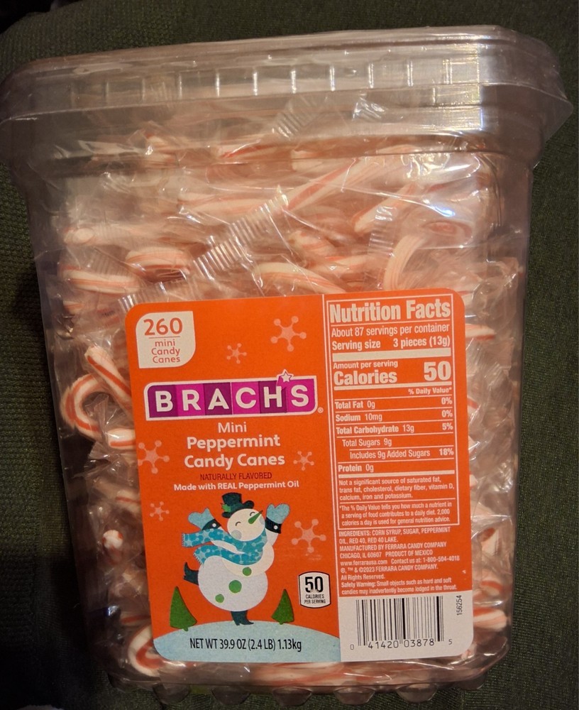 1 Large Container Of Brachs Mini Candy Canes 260 Count Candy