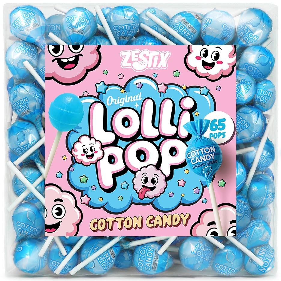 Cotton Candy Mini Lollipops – 65 Count Bulk Candy Pack, Individually Wrapped …