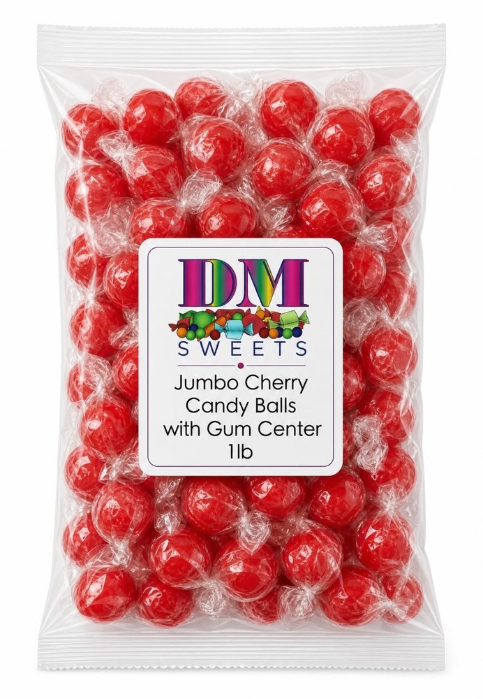 Jumbo Cherry Candy Balls with Gum Center – 1 lb Bulk Bag of Fresh Individuall…