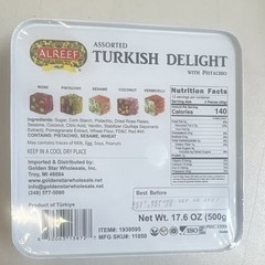 Alreef Assorted Turkish Delight Pistachio Rose Sesame Coconut 500g Box