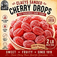 Claeys Sanded Cherry Drops Old Fashioned Nostalgic Candy , 2 lbs