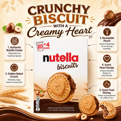Nutella Biscuits Cookies Filled with Nutella Hazelnut Spread, 9.7oz, 4-count