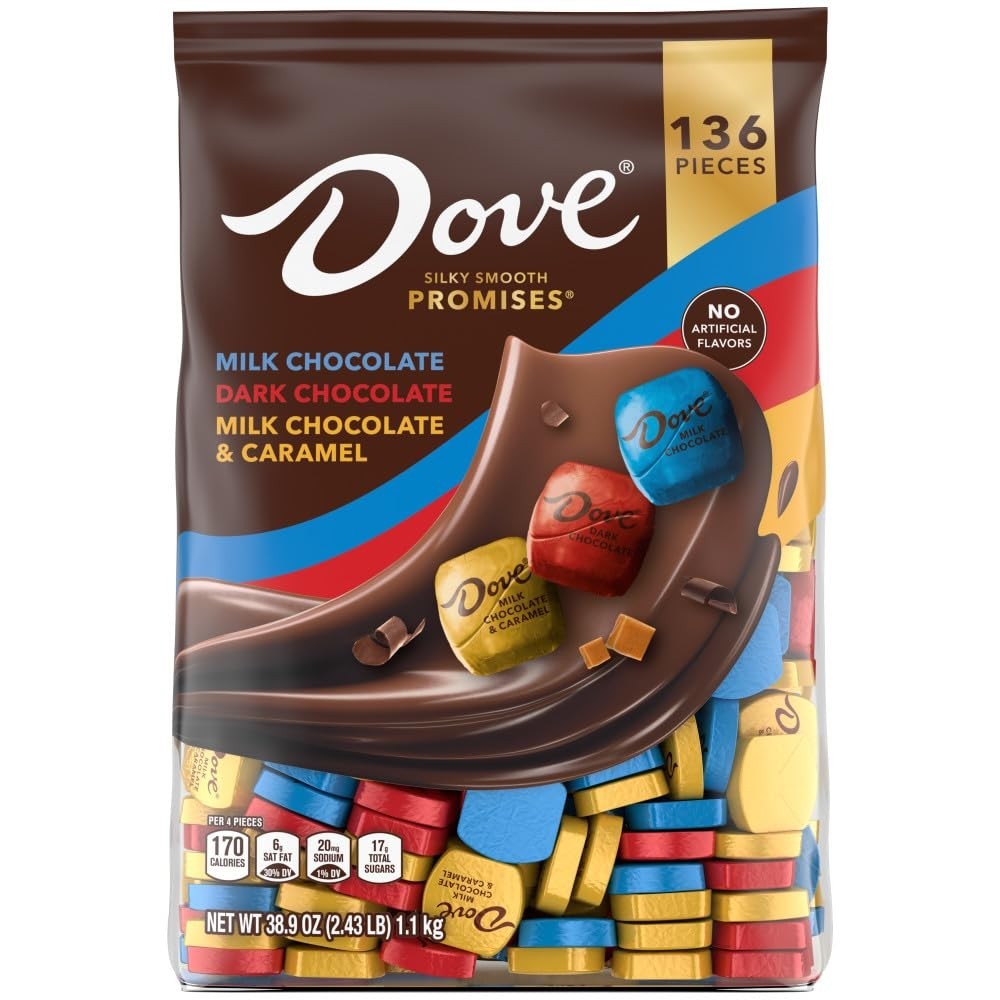 DOVE PROMISES Assorted Chocolates – Milk, Dark & Milk Caramel, 136-Count Bulk