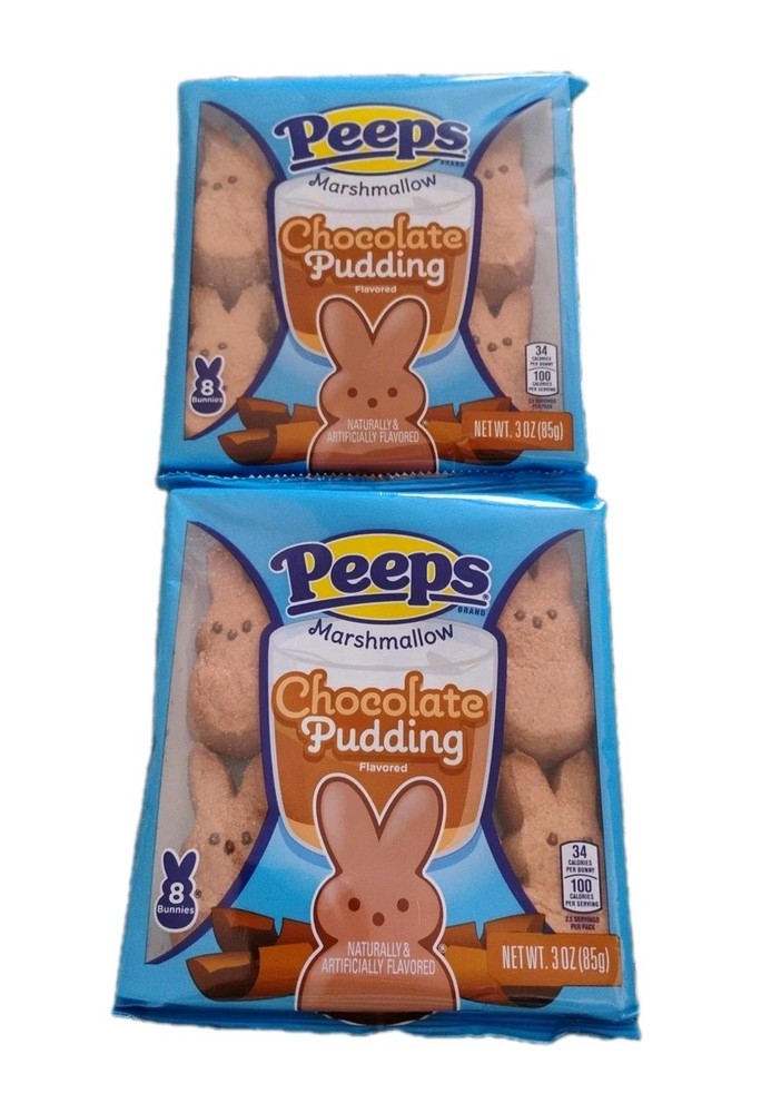New Peeps Marshmallow Chocolate Pudding Easter Bunny 2 Pack 3.0 Oz Each