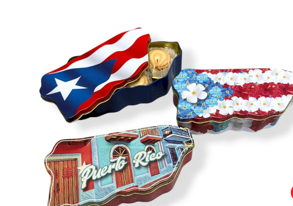 PR Flag Galletas de Mantequilla, Lata Metálica en Forma de Mapa de Puerto Rico