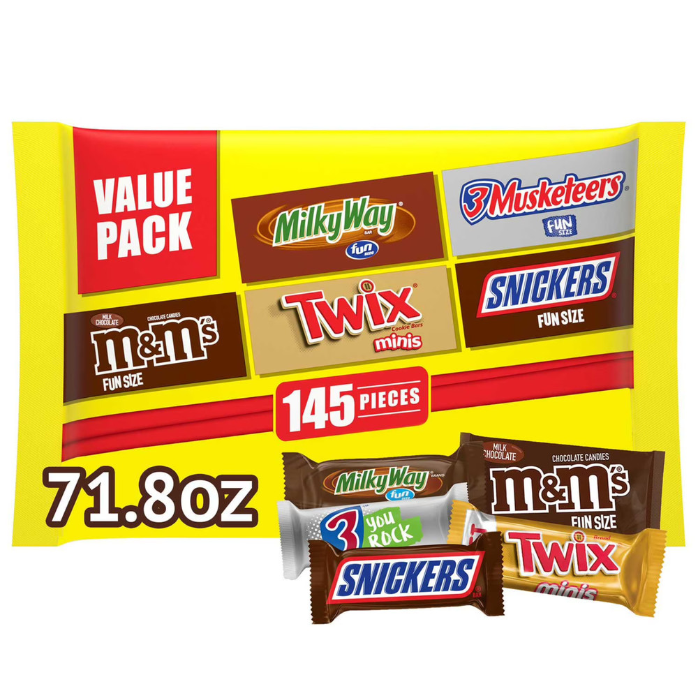 145 Pc Chocolate Candy Variety Pack Snickers Twix M&Ms Milky Way 71.8 oz Bulk