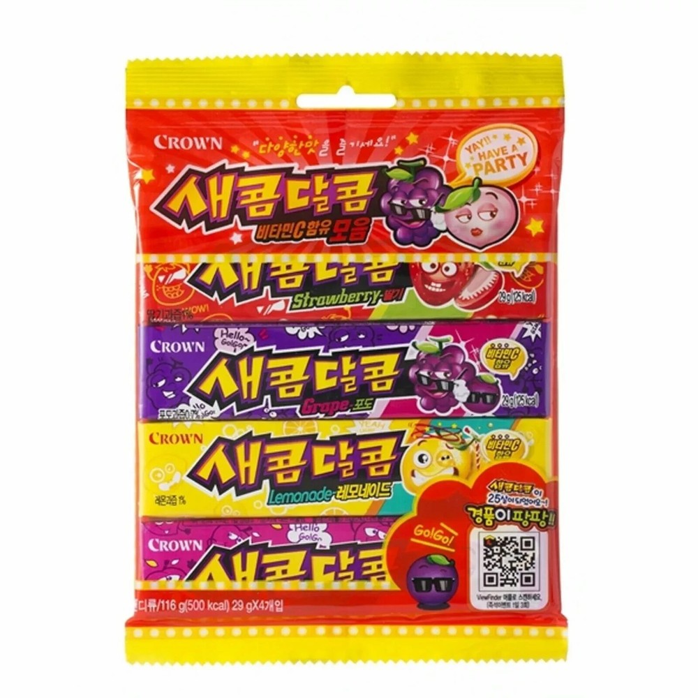 [Crown] Korean Soft Fruit Chewy Candy Grape, Peach, Strawverry, Lemonade (116g)