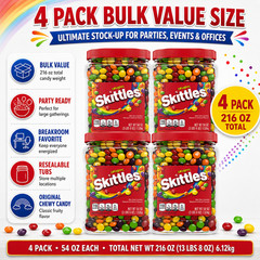 4 Pack Skittles Bite Size Candies, Original, 54 oz