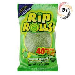 12x Packs Rip Rolls Green Apple Flavored Candy | 40 Inches of Fun | 1.4oz