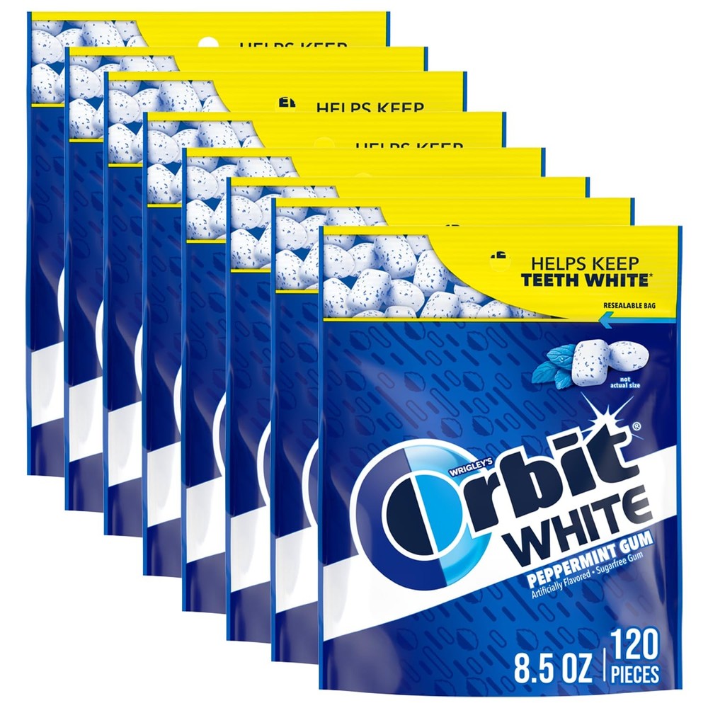 ORBIT WHITE Peppermint Gum – Sugar-Free Chewing Gum, Resealable Bag 120 Piec…