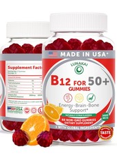 Lunakai USA Made Vitamin B12 Gummies for Adults 50+, 60 Count (Pack of 1)