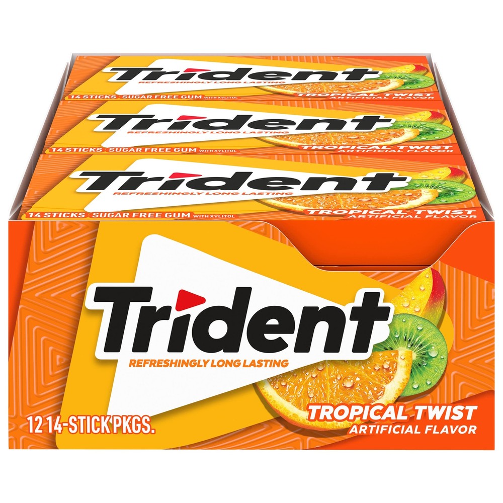 Trident Tropical Twist Sugar Free Gum 12 Packs of 14 Pieces
