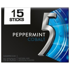 5 GUM Peppermint Cobalt Sugar Free Chewing Gum, 15 Pieces (10 Pack)
