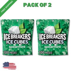 (Pack of 2) Ice Breakers Ice Cubes Spearmint Sugar Free Gum 8.11 oz 2x 100 pcs