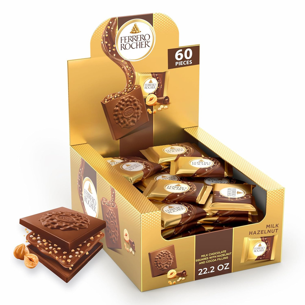 Ferrero Rocher Premium Milk Hazelnut Chocolate Squares, Individually Wrapped Cho