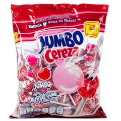 Jumbo Cereza De La Rosa Cherry Pop Mexican Lollipop With Bubble Gum 50 Pieces