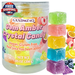 Japanese Crystal Amber Gemstone Candy – 7Oz Resealable Jar | Crunchy with Chewy