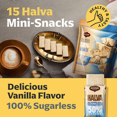 Halva Sugarless Tahini Bar Mini Snacks – Assortment of 15 Snack-Sized Vanilla Fl