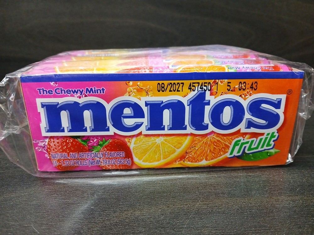 Mentos Chewy Mint Candy Roll, Fruit 14 Count (Pack of 15), Multicolor