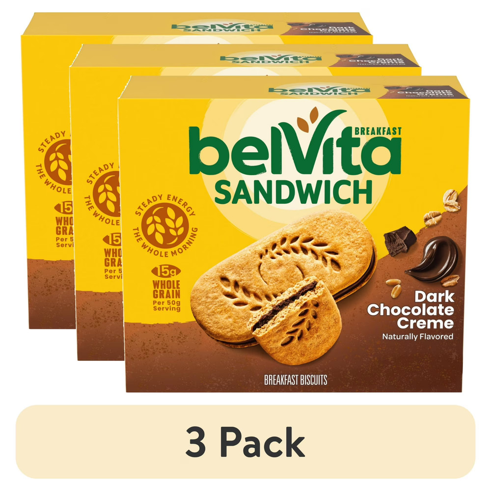 (3 pack) belVita Breakfast Bar Biscuit Sandwiches Dark Chocolate Creme, 5 Packs