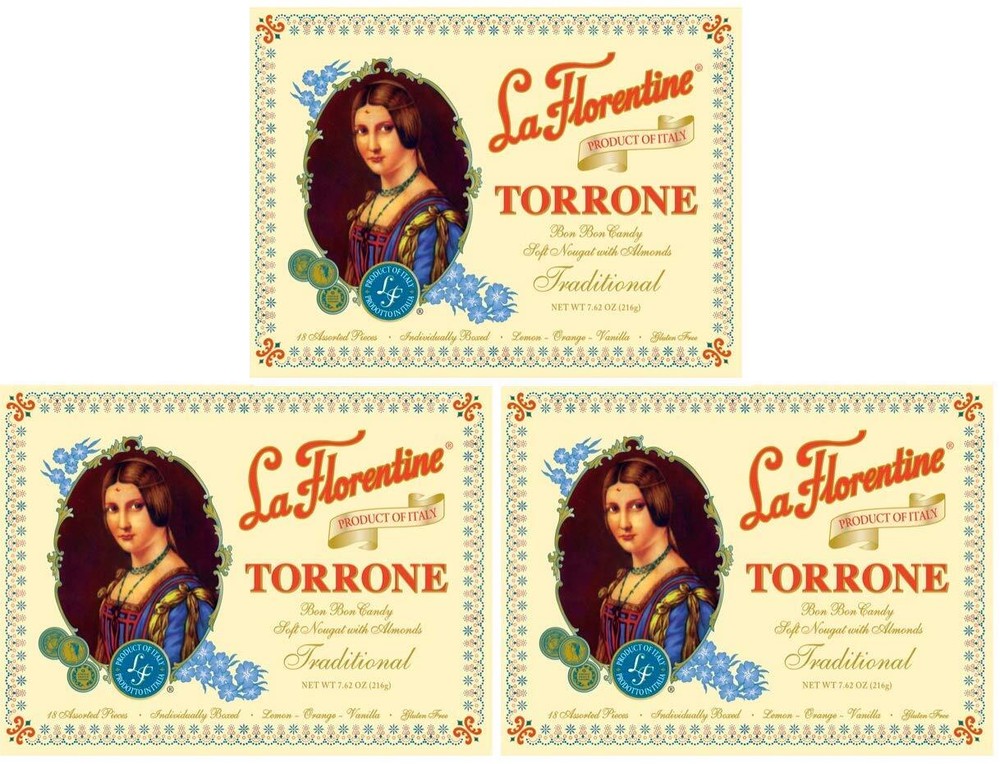 3 Pack 7.62 Ounce Italian Torrone Candy with Orange Vanilla Lemon Flavors