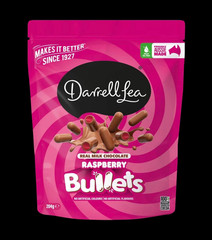 Darrell Lea Raspberry Bullets Milk Chocolate, Palm Oil Free, 204g Bag