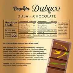 Beyoglu Dubaco Dubai Pistachio Milk Chocolate Bar 7.05oz, Luxury